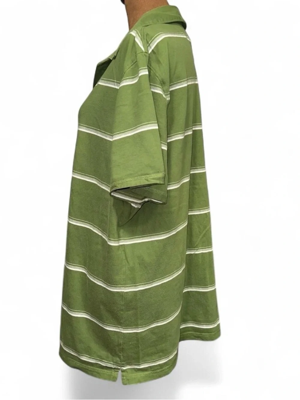 Men's Green Striped Polo Shirt XL 100